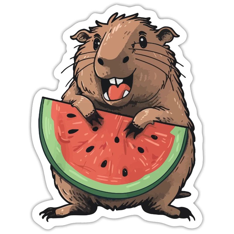 Capybara mangeant de la pastèque