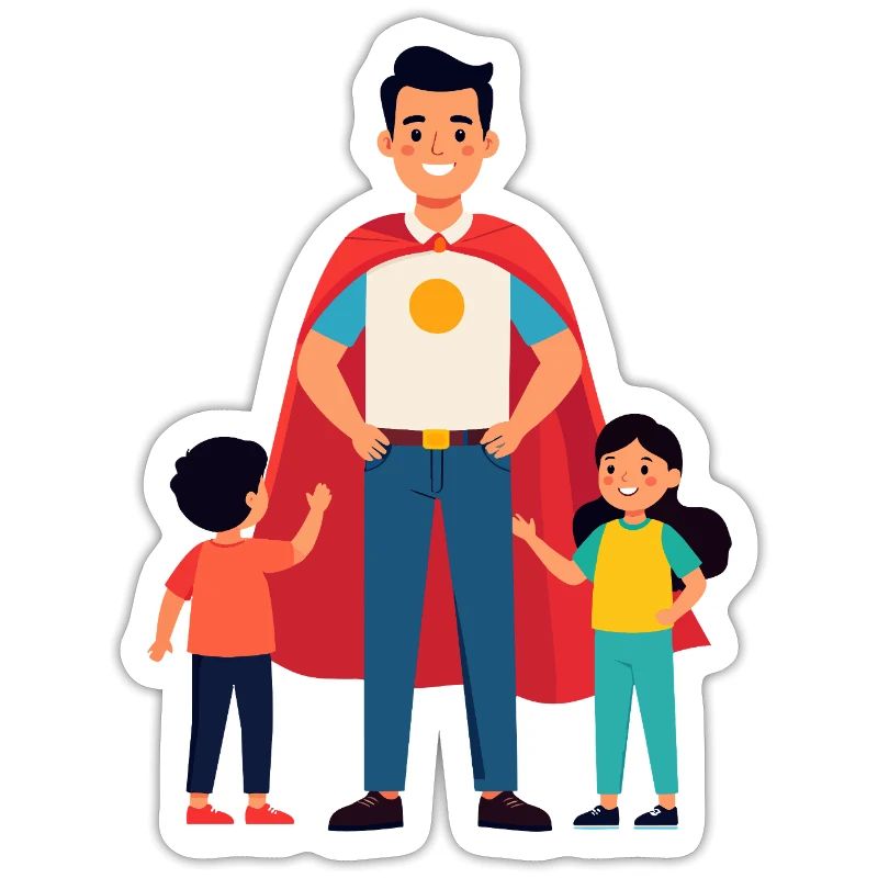 Erzieher Held oder Heldenvater mit Cape und Kinder