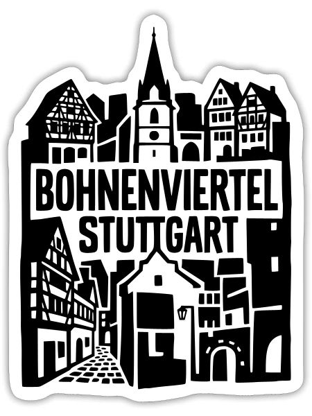 Bohnenviertel Stuttgart Skyline Silhouette - Sticker Größe S (10 x 10 cm) - Mattweiß - Vorne