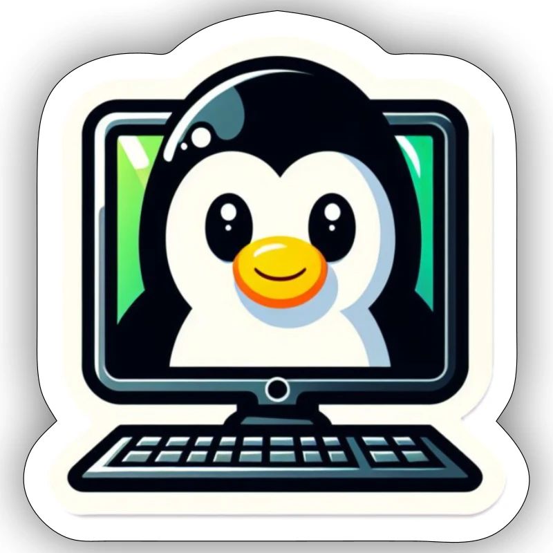 Linux Computer mit Pinguin süß