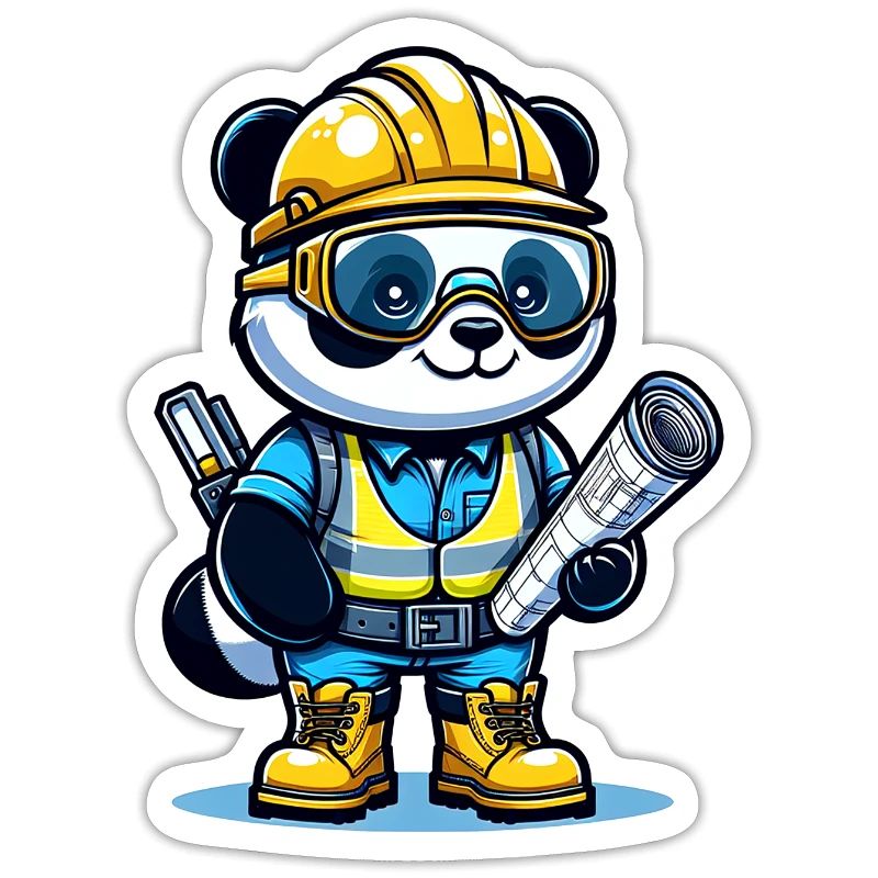 Cute Panda Construction Worker