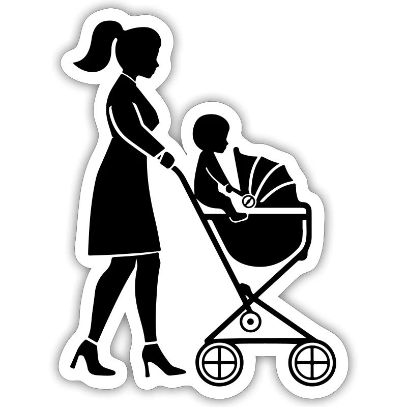 Maman poussette bébé