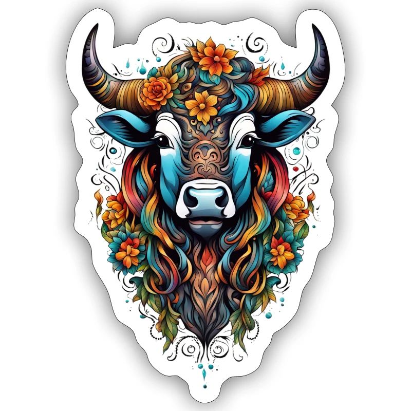 Bison couvert de fleurs dans un éclat de couleurs