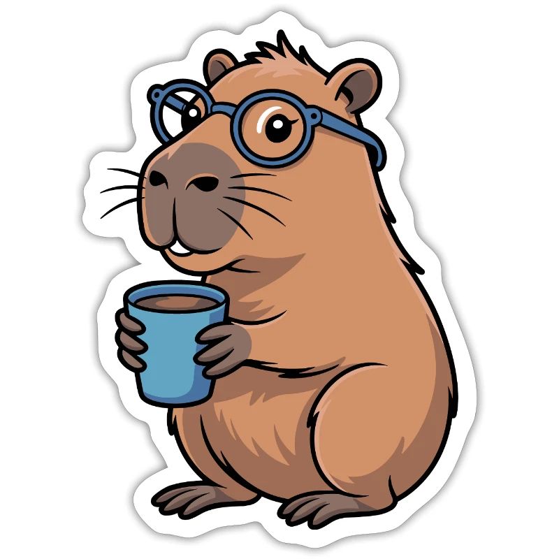 Kaffeetrinkender Capybara mit Brille