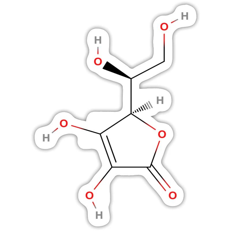 Molécule de vitamine C - Formule structurale colorée