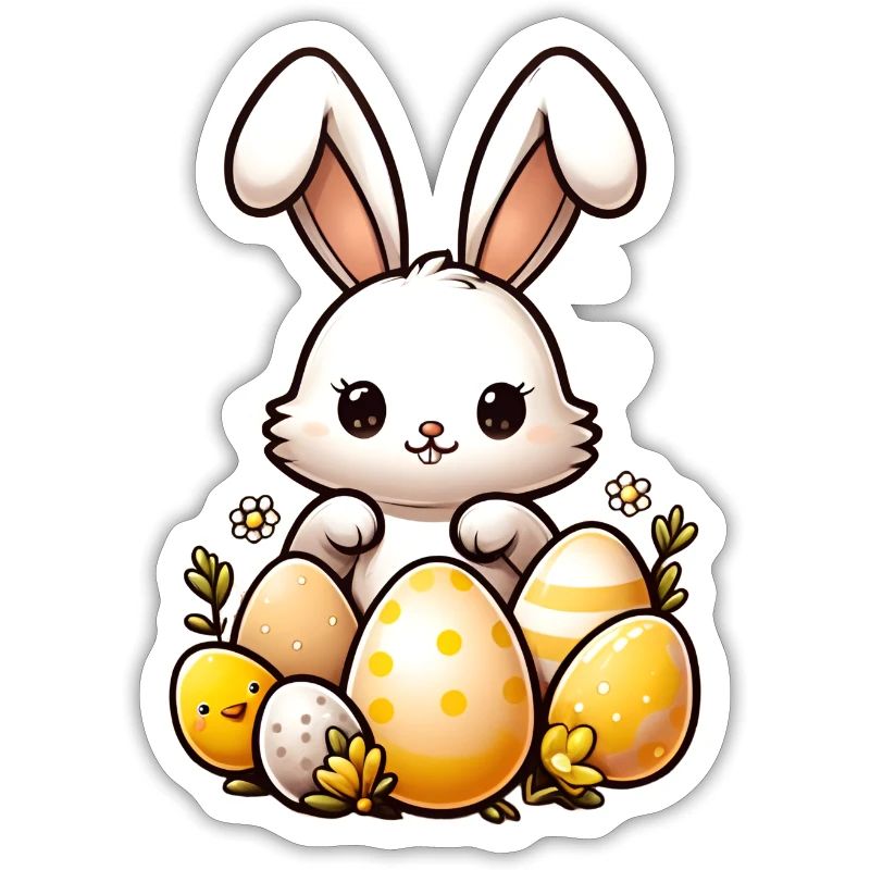 Cute Easter bunny with easter eggs