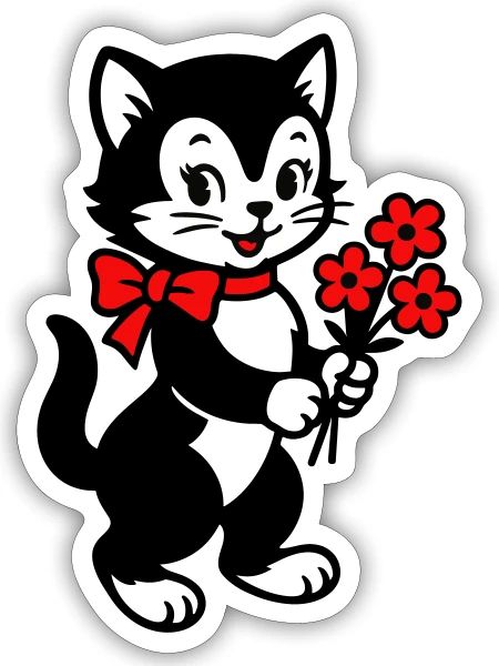Black Cat with Red Ribbon - Sticker size S (10 x 10 cm) - white matte - Front