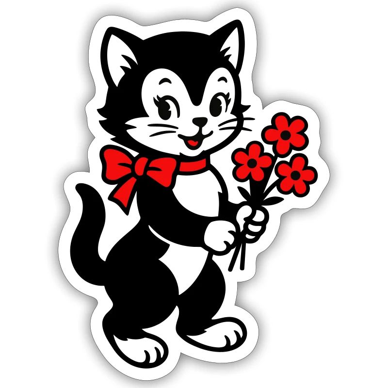 Chat noir avec ruban rouge