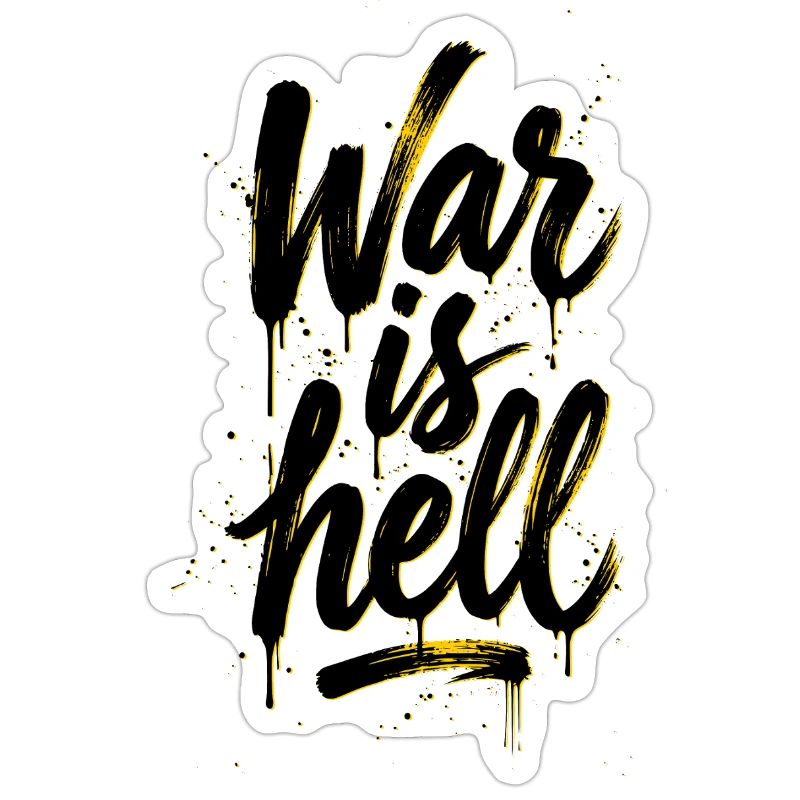 Yellow Graffiti Brush Script on Black War is hell
