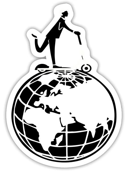 globe trottinette dessin voyage - Sticker taille S (10 x 10 cm) - blanc mat - Devant