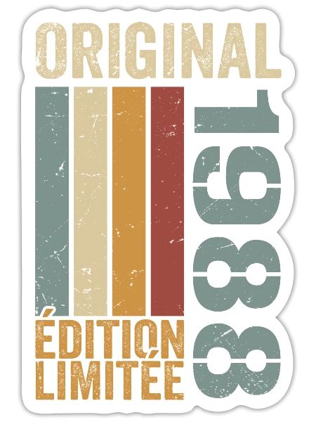 1988 | Édition Limitée cadeau d'anniversaire 1988 - Sticker taille S (10 x 10 cm) - blanc mat - Devant