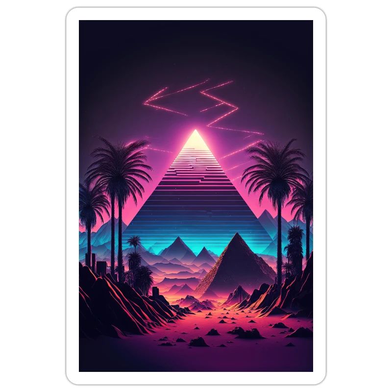 Eine Synthwave Pyramide in der Neon Wüste