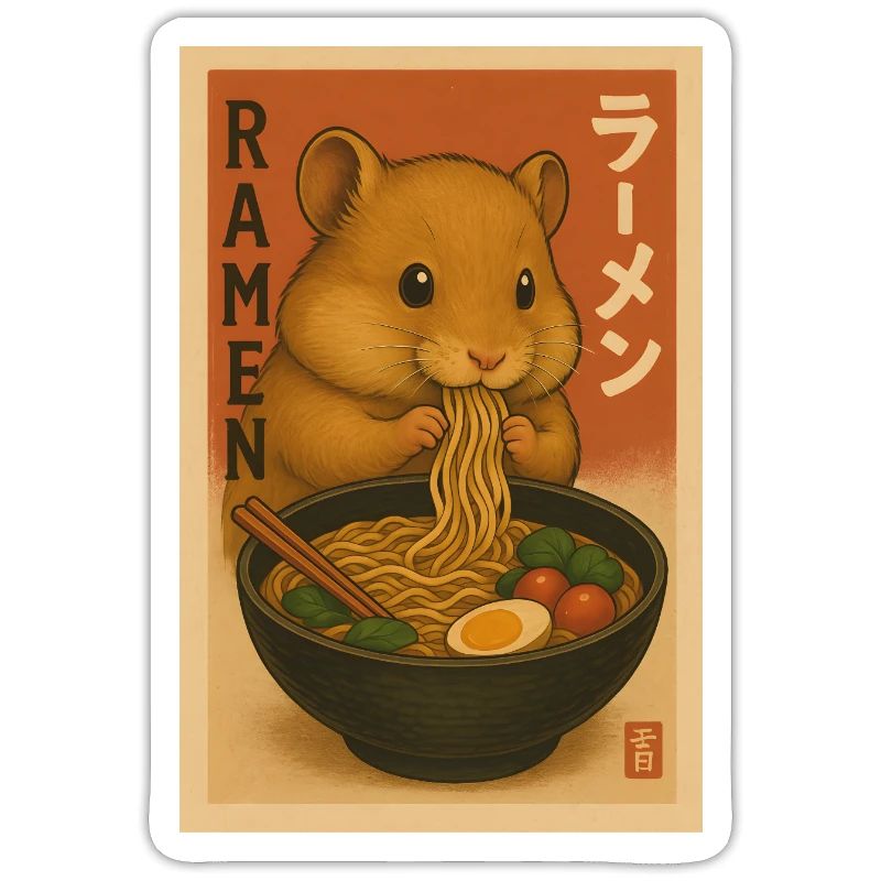 Affiche mignonne de hamster mangeant des ramen