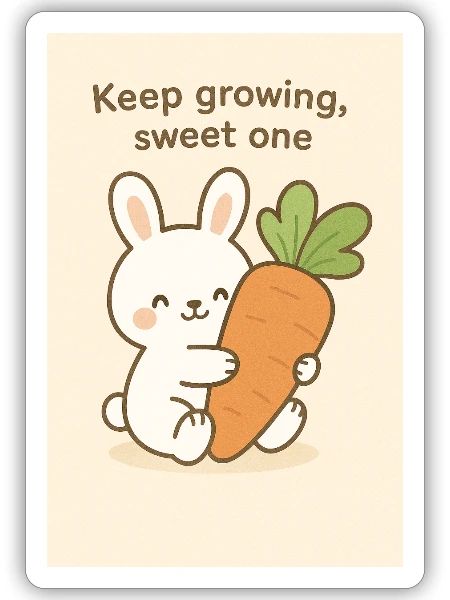 Kawaii Bunny Hugging Giant Carrot - Sticker size S (10 x 10 cm) - white matte - Front