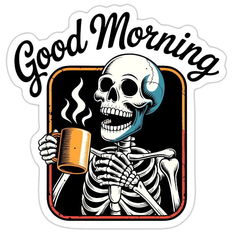 Coffee Skeleton with Steaming Cup