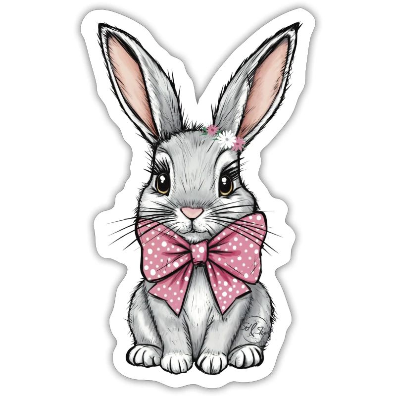 Cute Easter bunny with pink bow