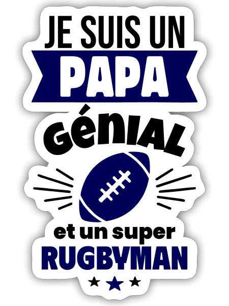 Papa génial & rugbyman – idée fête des pères - Sticker taille S (10 x 10 cm) - blanc mat - Devant