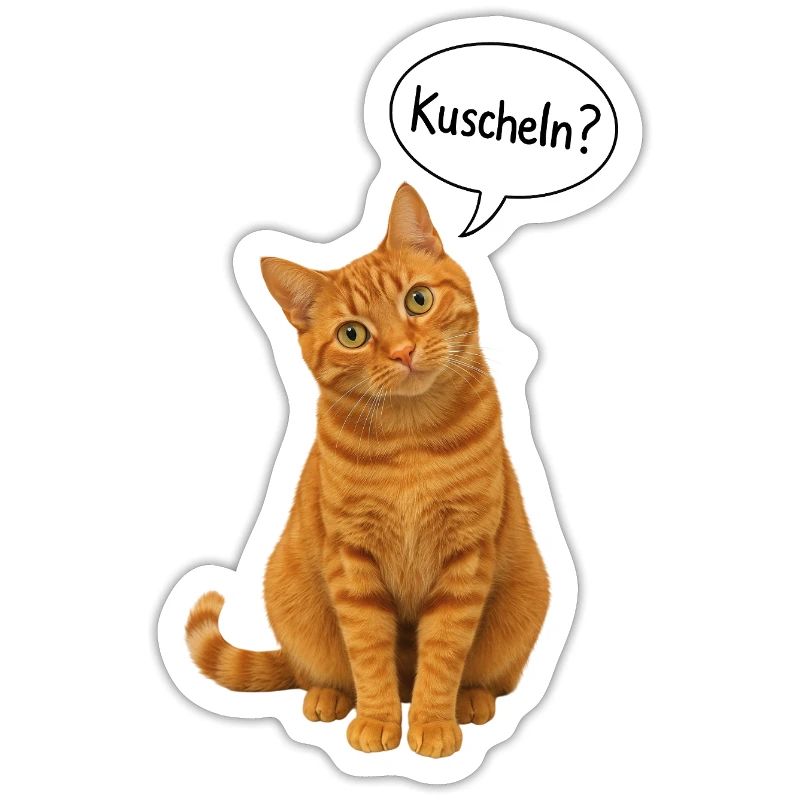 Red cat with tilted head asks: "Cuddle?"