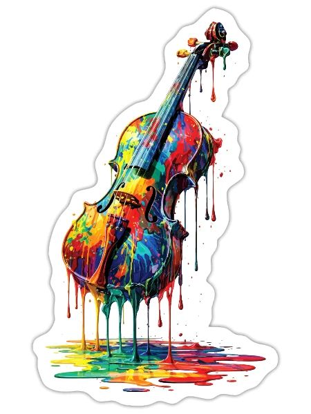 Violon avec de la peinture qui goutte - Sticker taille S (10 x 10 cm) - blanc mat - Devant