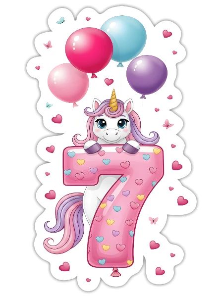 7 Years Girl Cute Unicorn 7th Birthday - Sticker size S (10 x 10 cm) - white matte - Front