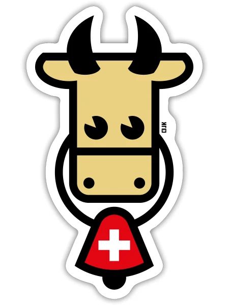 Schweizer Kuh Mit Glocke (Schweiz / Fahne / 3C) - Sticker Größe S (10 x 10 cm) - Mattweiß - Vorne
