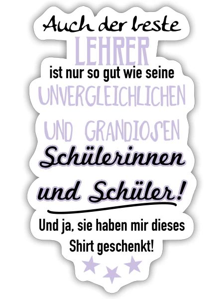 Bester Lehrer Shirt - Sticker Größe S (10 x 10 cm) - Mattweiß - Vorne