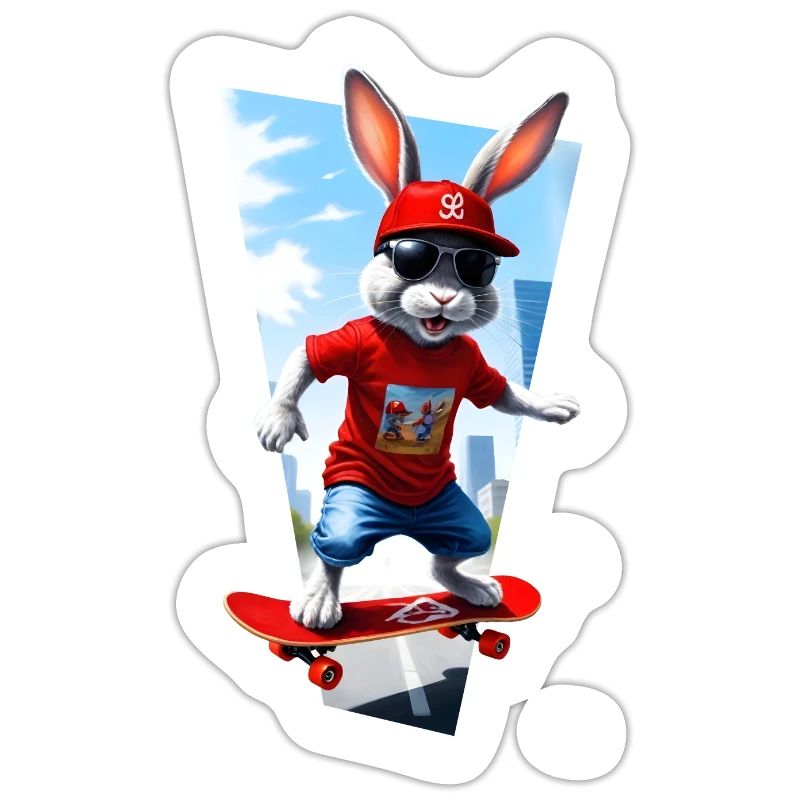 Cooler Hase oder Osterhase skatet auf Skateboard