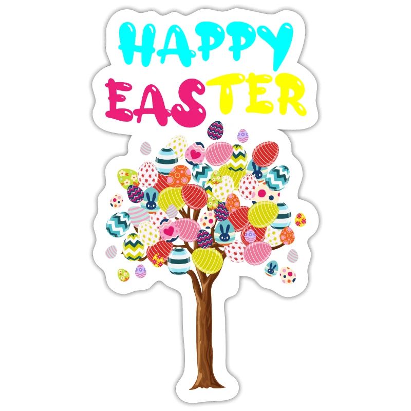 Happy Easter Egg Tree With Easter Rabbit Egg