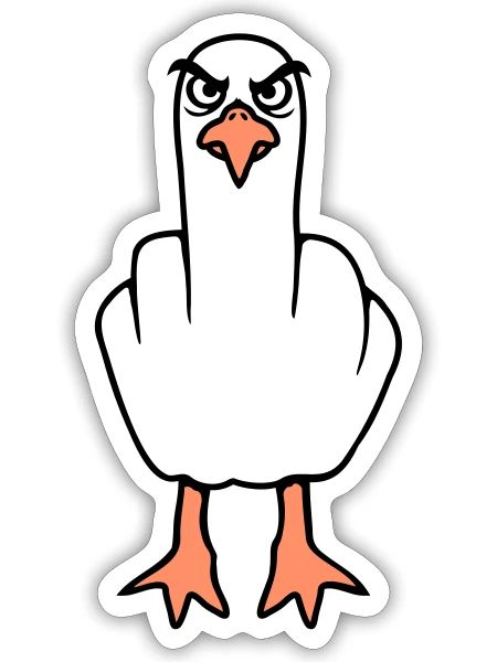 Mouette majeur insulte doigt puant vilain - Sticker taille S (10 x 10 cm) - blanc mat - Devant