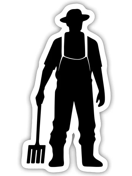 Bauer mit Mistgabel Silhouette - Sticker Größe S (10 x 10 cm) - Mattweiß - Vorne