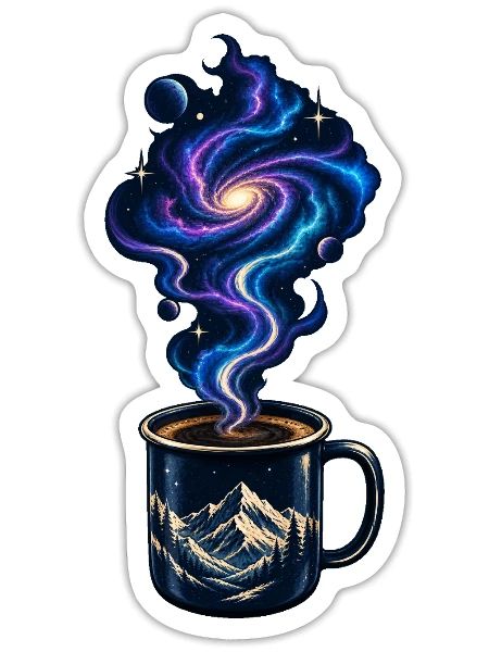 Galaktischer Kaffee - Sticker Größe S (10 x 10 cm) - Mattweiß - Vorne