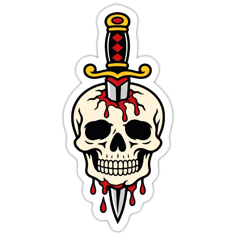 Schädel mit einem Tattoo-Dolch durchbohrt