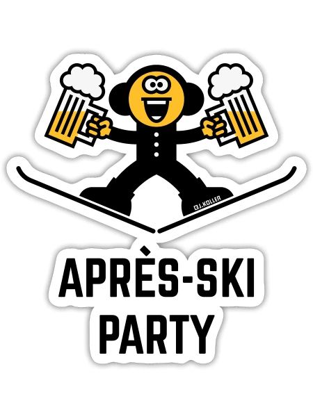 Après-ski (Bière / Dessin animé / 3C) - Sticker taille S (10 x 10 cm) - blanc mat - Devant