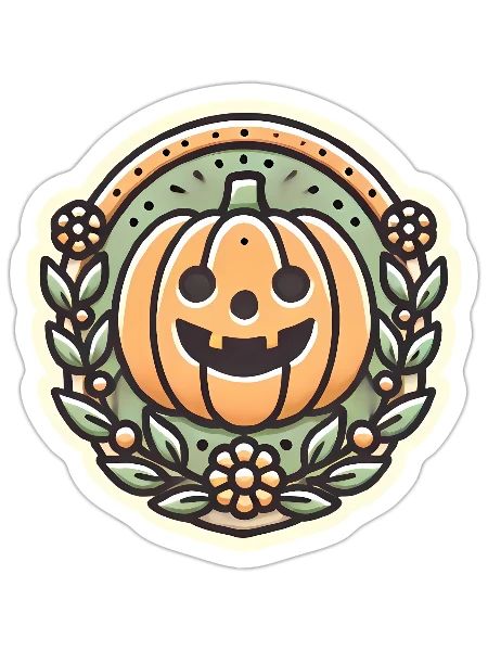 Vintage Halloween citrouille couronne badge - Sticker taille S (10 x 10 cm) - blanc mat - Devant