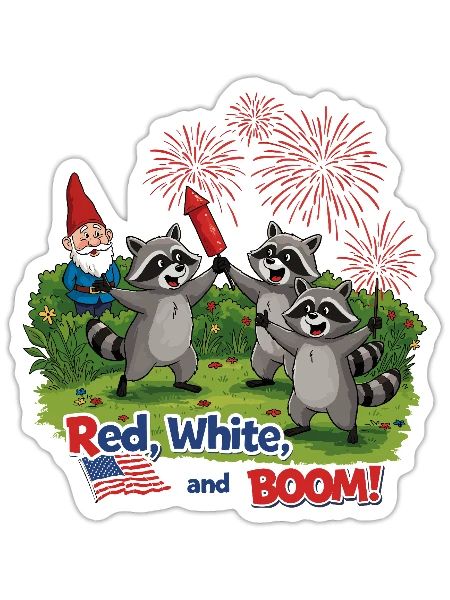 Raccoon 4th of July Fireworks Party - Sticker size S (10 x 10 cm) - white matte - Front
