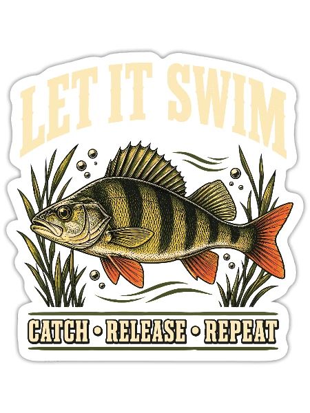 Barschangeln Catch and Release Shirt - Sticker Größe S (10 x 10 cm) - Mattweiß - Vorne