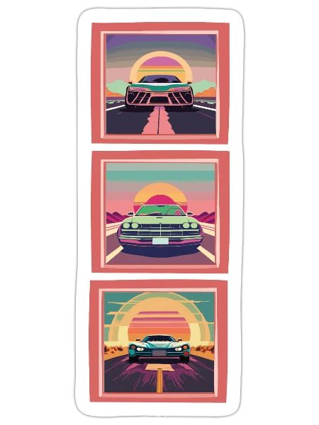 3 Autos im Bilderrahmen fahren. - Sticker Größe S (10 x 10 cm) - Mattweiß - Vorne