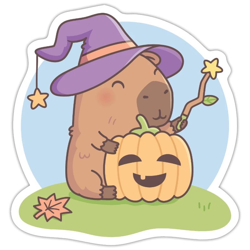 Mignon Capybara Wizard avec Jack O Lantern