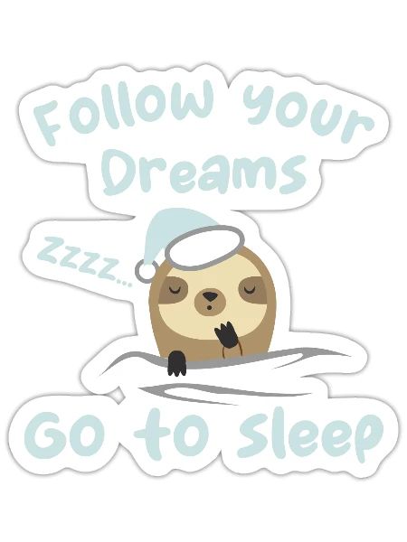 Follow your dreams, go to sleep - humour - Sticker taille S (10 x 10 cm) - blanc mat - Devant