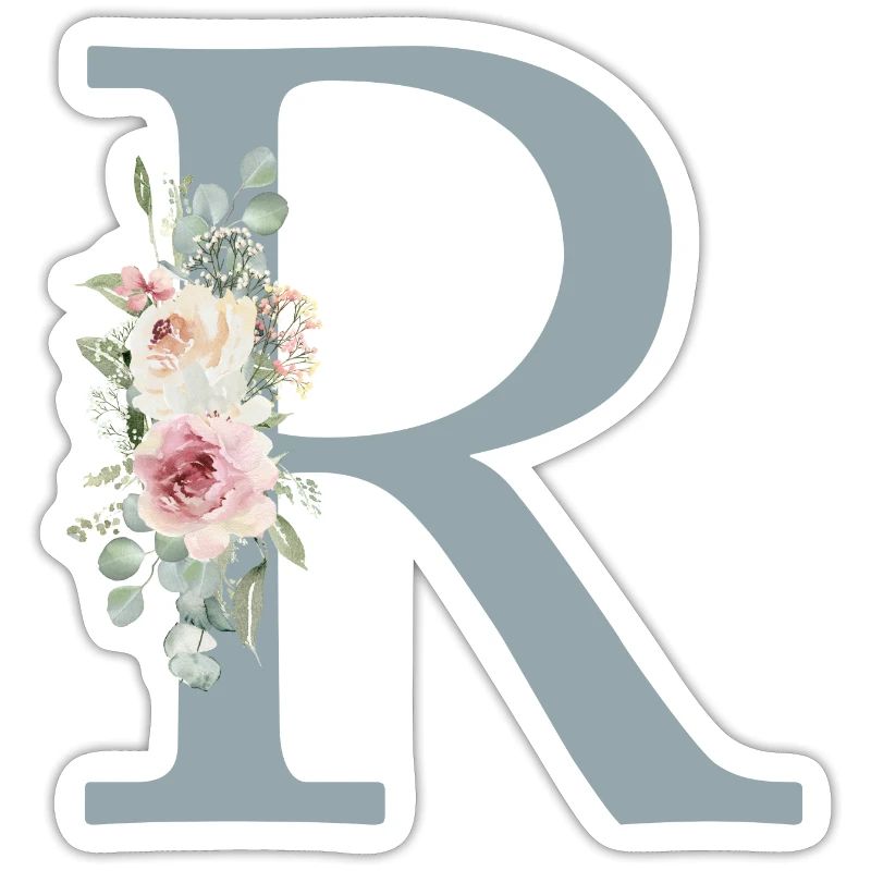 R| Monogramm | Eukalyptus-Pastell-Blumen-Blau
