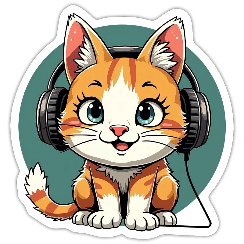 Chat mignon avec des écouteurs - écouter de la musique