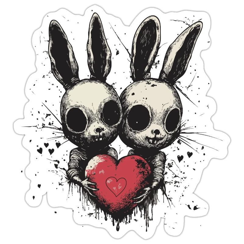 Gothic Easter Bunny Love – Two Bunnies with a Heart