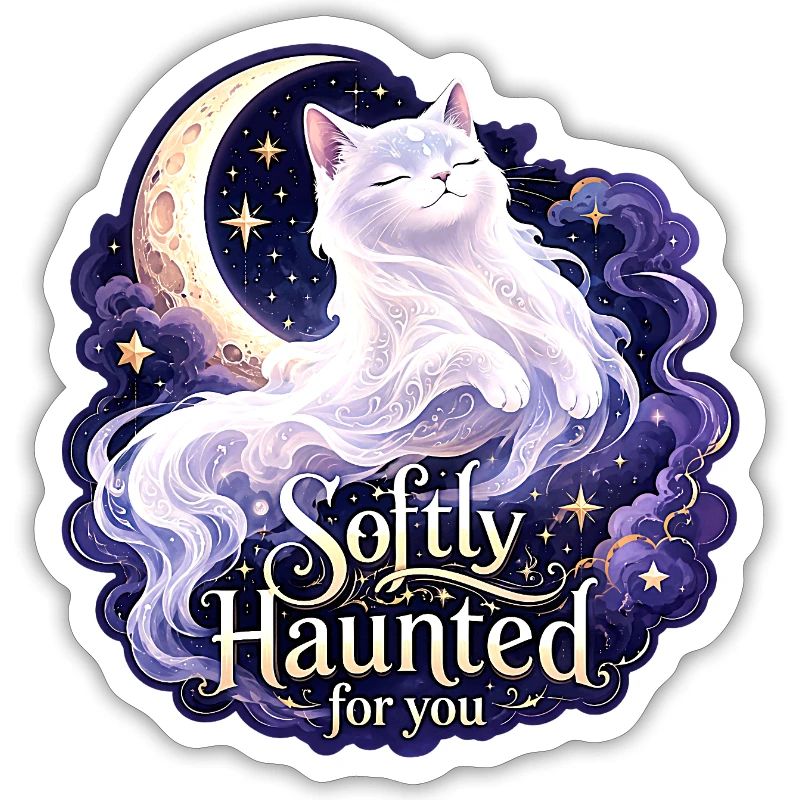 Softly Haunted White Moon Cat Gothic Celestial