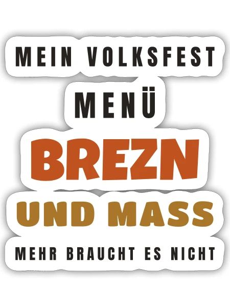 Volksfest Menü Brezn und Mass - Tracht Geschenk - Sticker Größe S (10 x 10 cm) - Mattweiß - Vorne