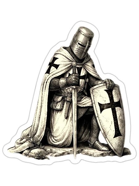 Kreuzritter im Stahlgewand - Sticker Größe S (10 x 10 cm) - Mattweiß - Vorne