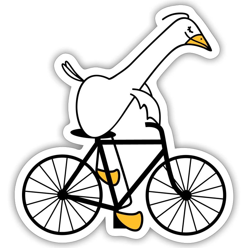 Goose is riding a bicycle