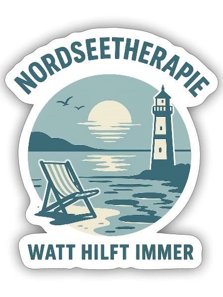 Nordseetherapie - Watt hilft immer - Sticker Größe S (10 x 10 cm) - Mattweiß - Vorne
