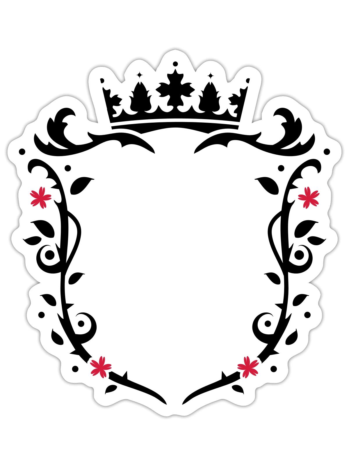 florales Wappen mit Krone - Sticker Größe S (10 x 10 cm) - Mattweiß - Vorne