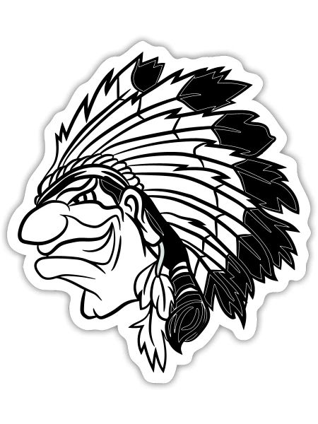 Indian chief grinning cunningly cartoon monochrome - Sticker size S (10 x 10 cm) - white matte - Front