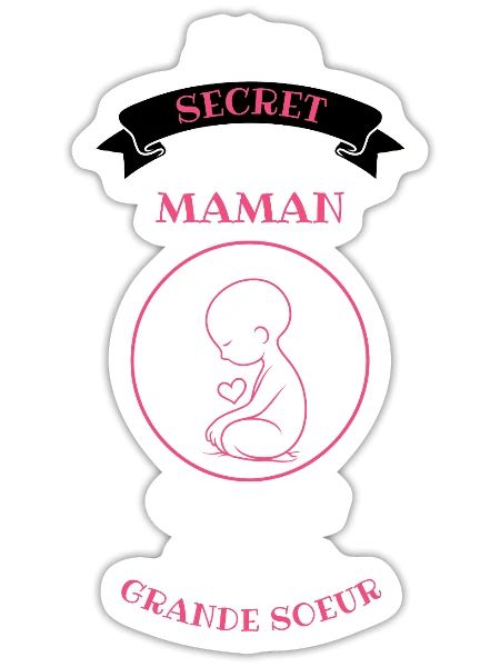Secret Maman Grande Sœur - Sticker taille S (10 x 10 cm) - blanc mat - Devant